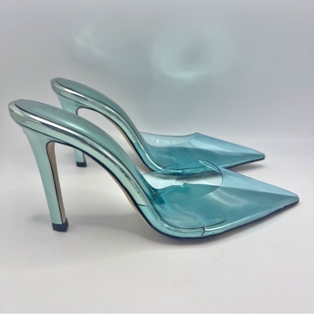 Good American Blue Pointed Toe Pumps Mules High Heels PVC Women Size 7.5 - Picture 3 of 9